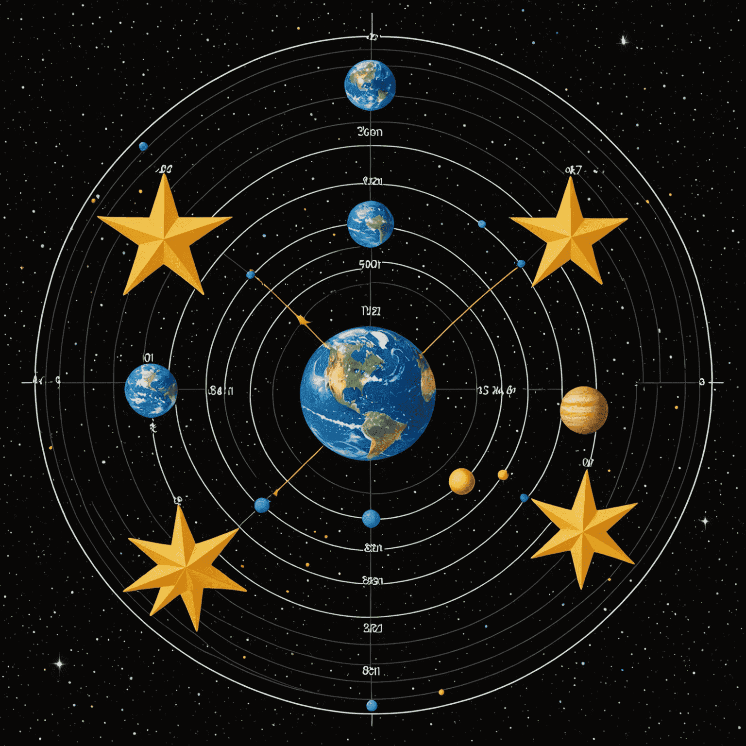 Diagram showing the concept of stellar parallax with a star and Earth's positions at different times of the year