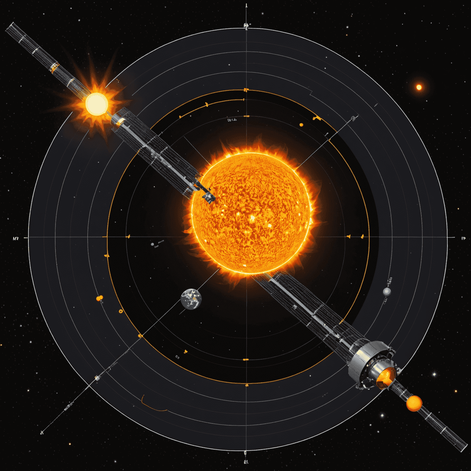 Diagram showing modern parallax measurement technique using space-based telescopes and Earth's orbit around the Sun