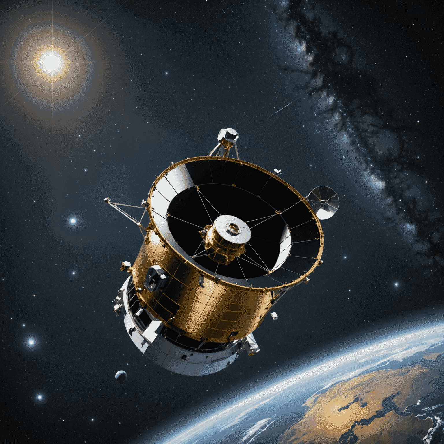 Artist's rendering of the Gaia space telescope in orbit, with stars in the background