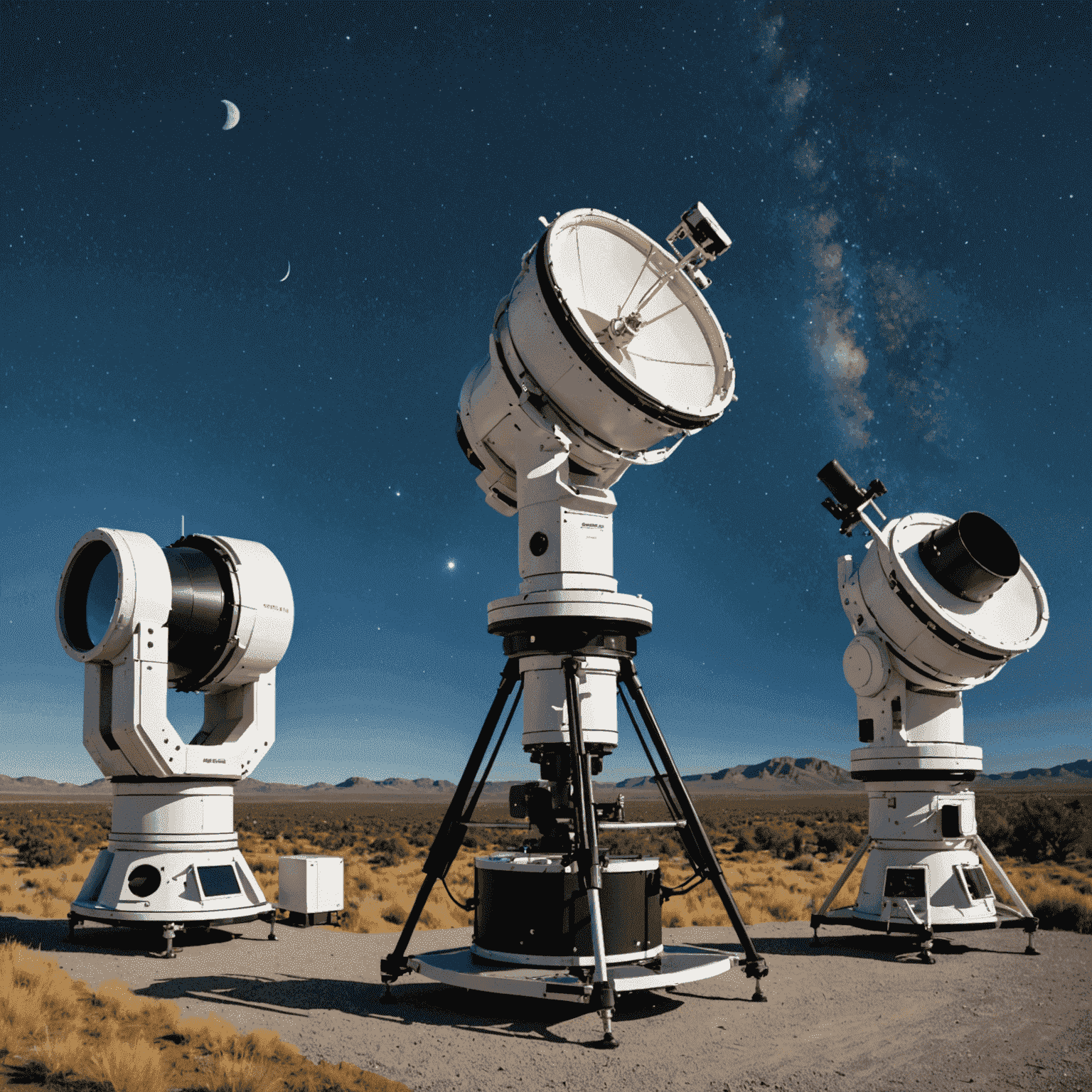 Composite image showing modern astronomical equipment used for parallax measurements, including space-based telescopes and high-precision ground observatories