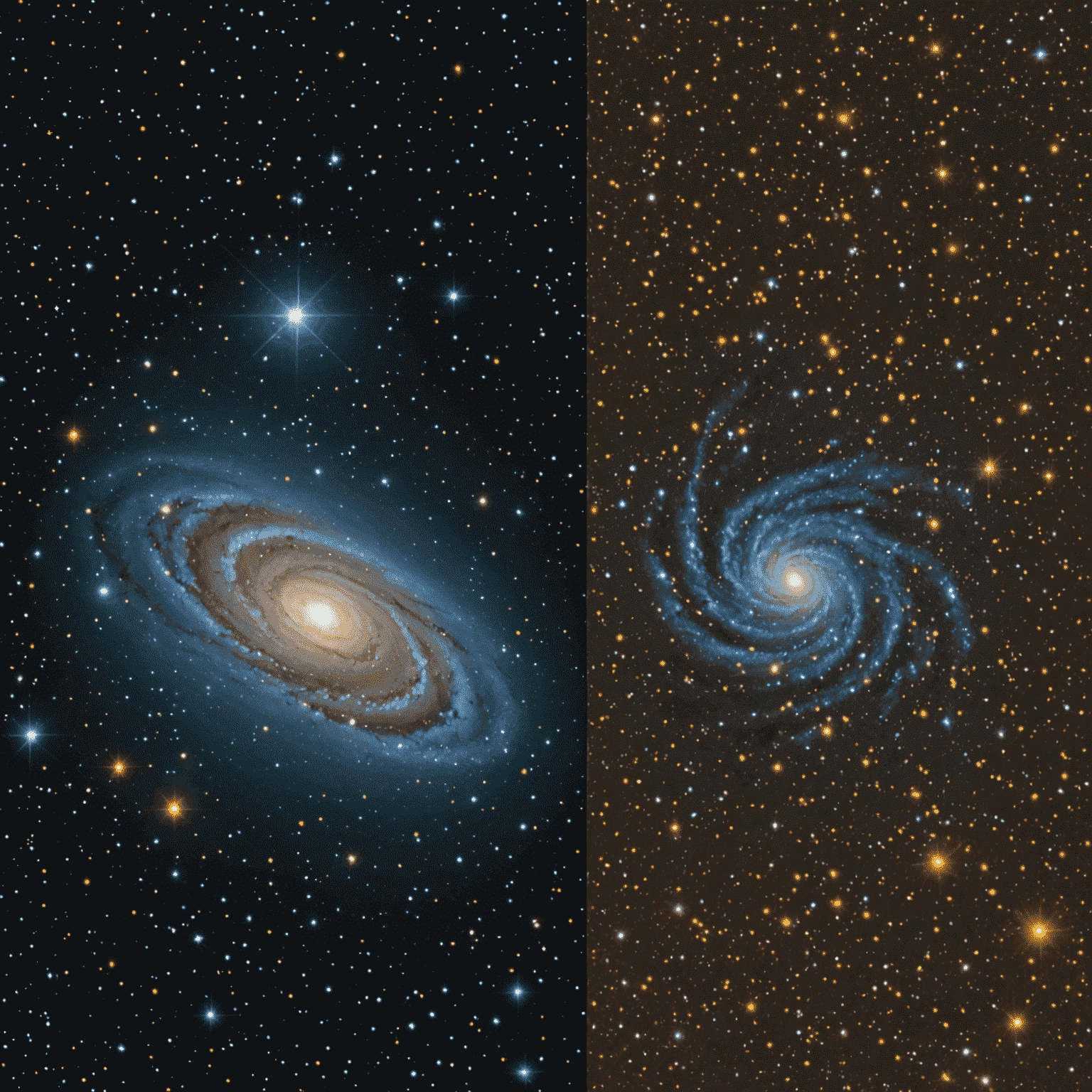 Comparison of star field images before and after adaptive optics correction, showing dramatically improved clarity