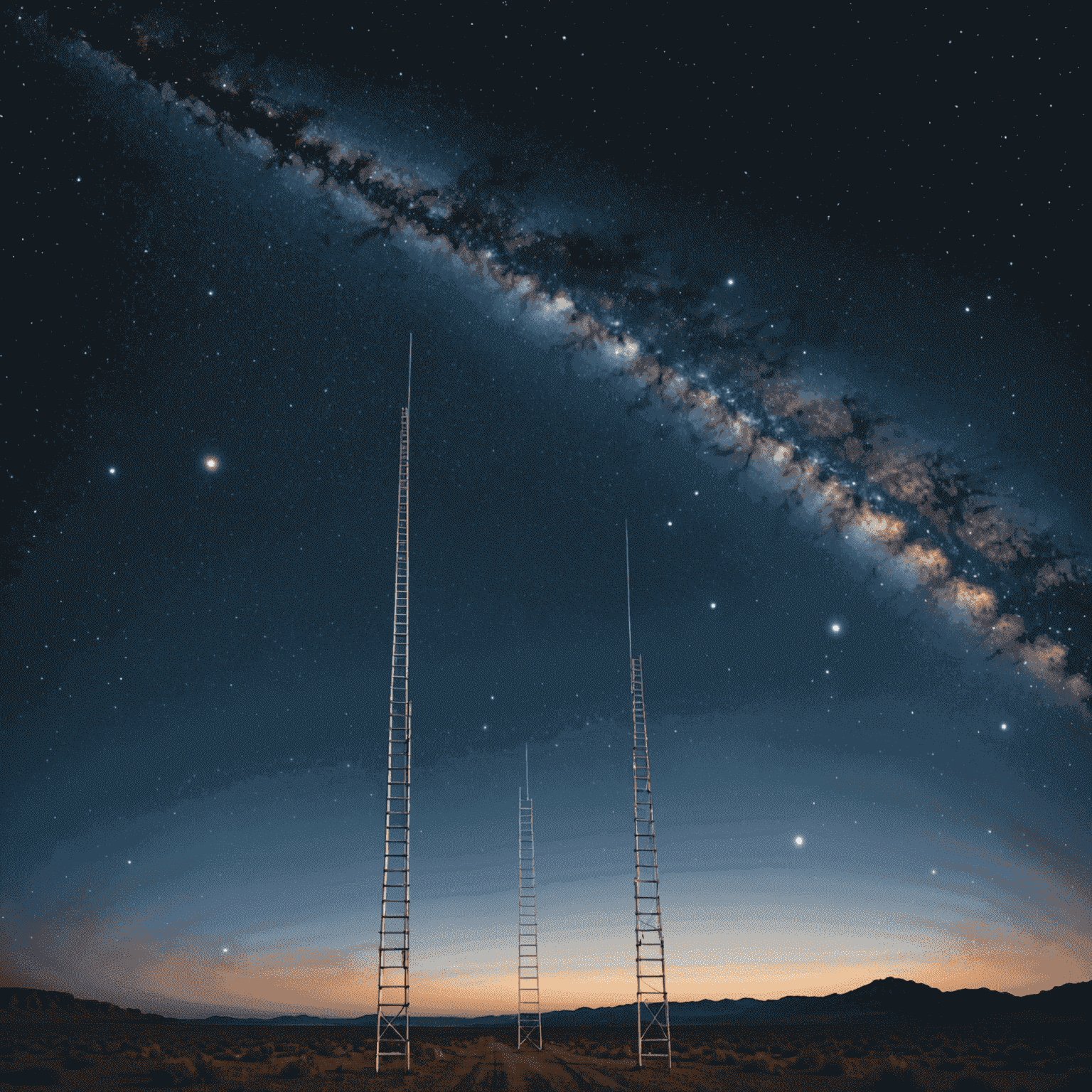 Visual representation of the cosmic distance ladder, showing various methods used to measure astronomical distances, including parallax, Cepheid variables, and redshift